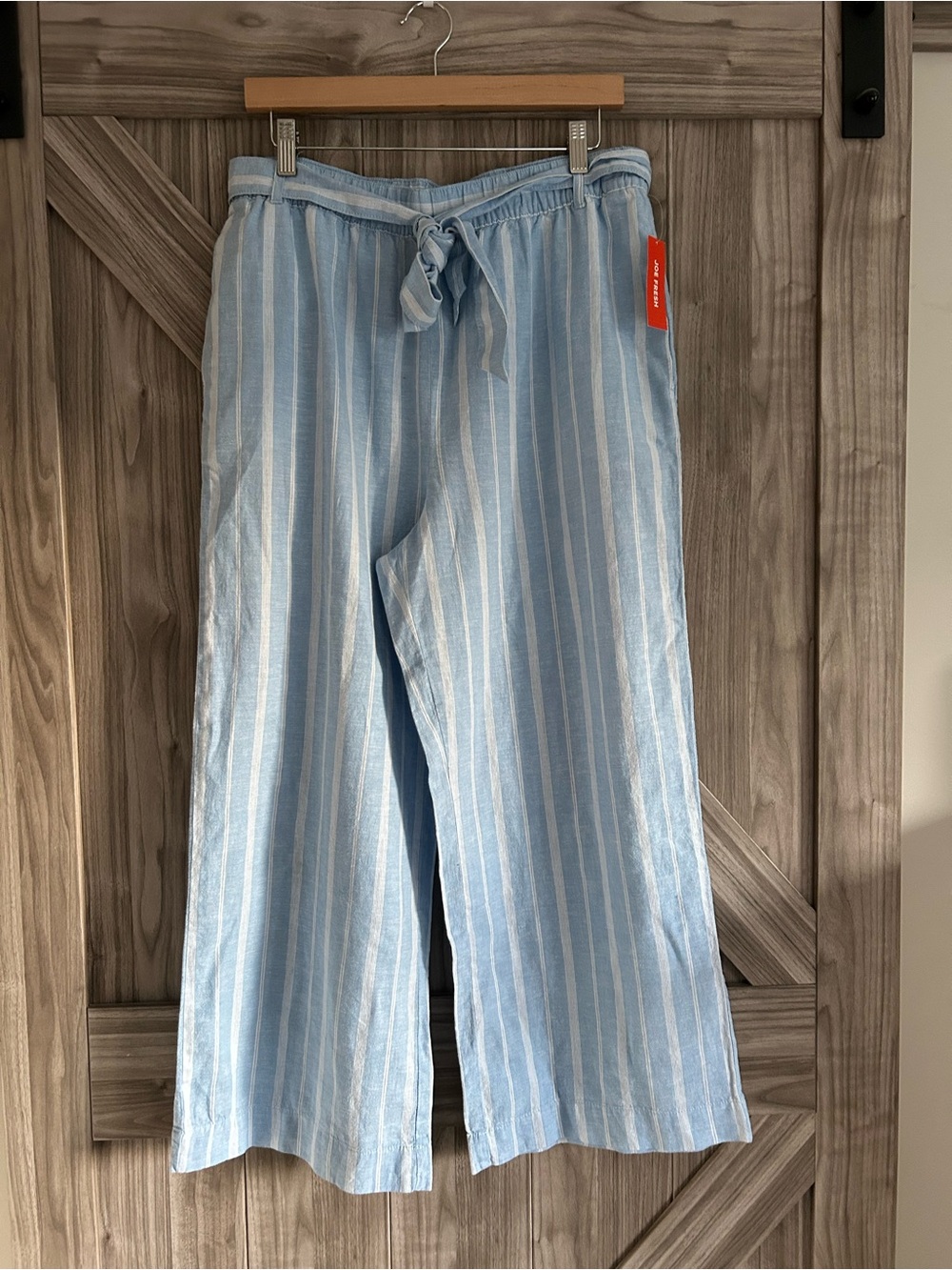 NWT Joe Fresh Blue White Striped Linen Blend Wide Leg Pants Size Large L